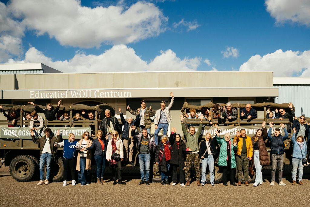 W.W.II Military trucks with museum visitors for War Museum Medemblik in the Netherlands