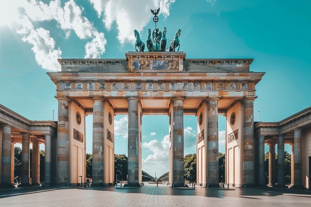 대낮에 브란덴부르크 문 앞에서.