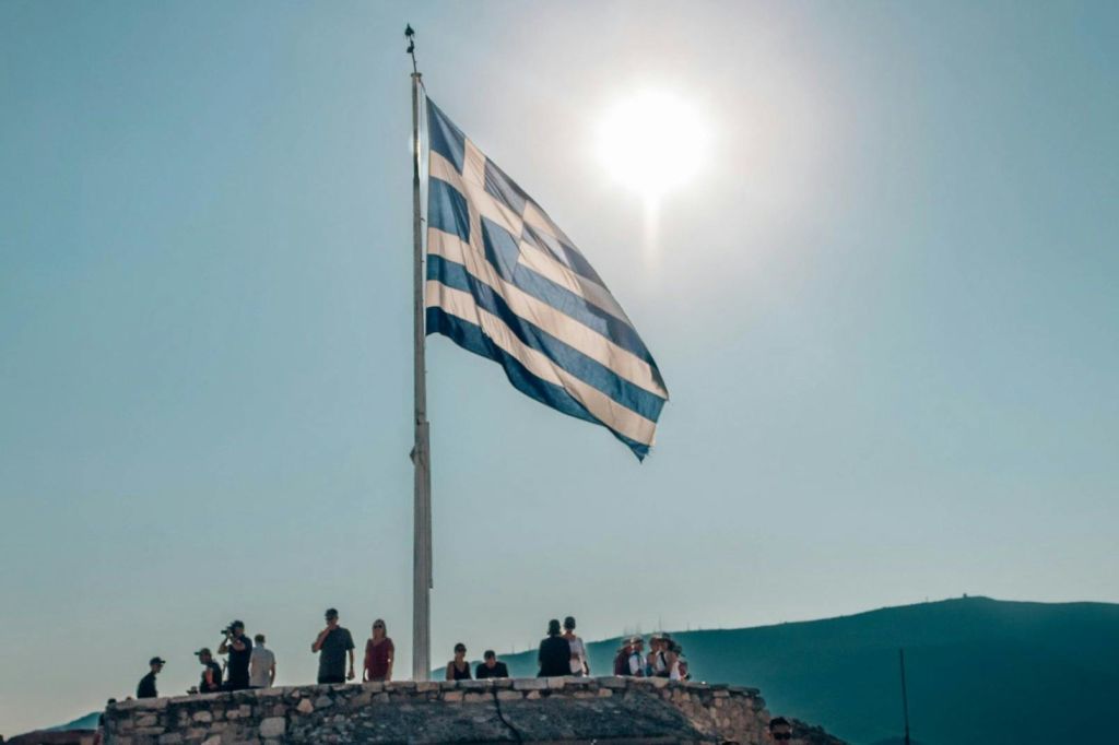 Greek flag on the Acropolis