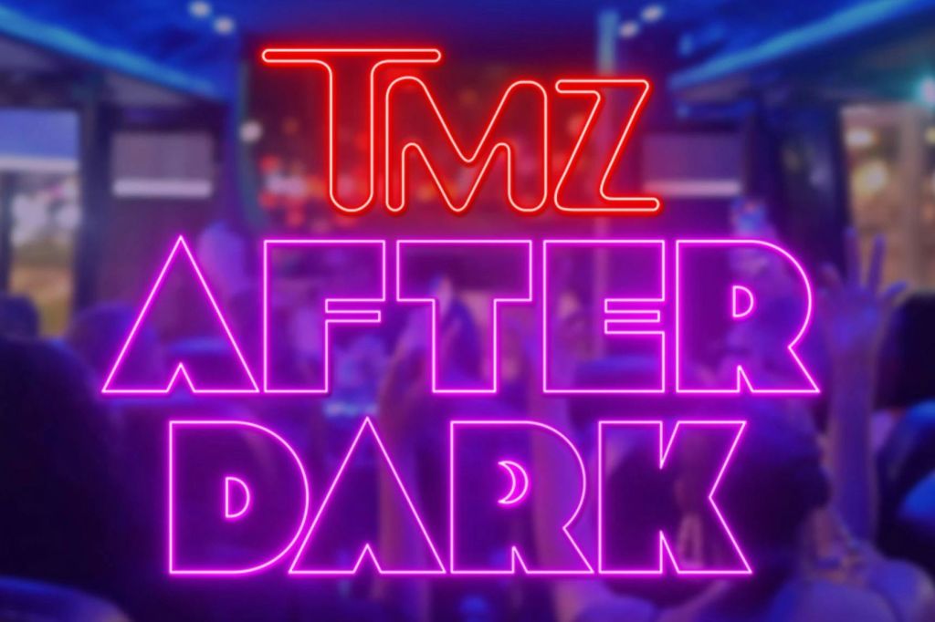 흐릿한 나이트클럽 배경에 "TMZ After Dark" 라고 적힌 네온 사인.