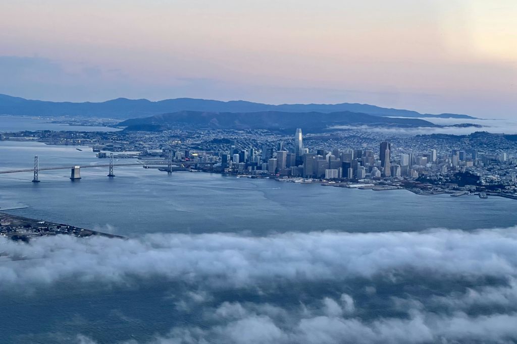 Beautiful SF view after sunset over the clouds