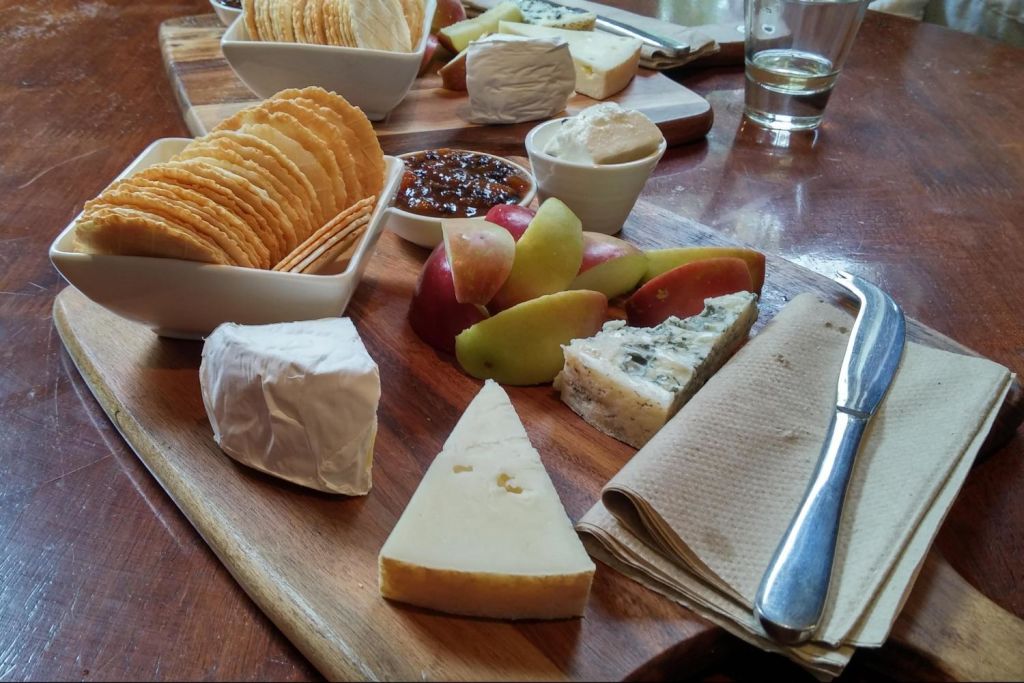 Cider and produce tasting with cheese platter at Mock Red Hill