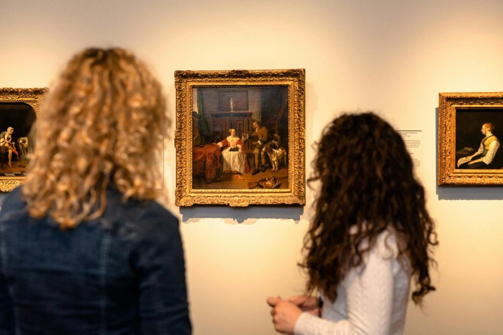 가브리엘 메츠 (Gabriel Metsu) 의 그림: "사냥꾼이 선물합니다."