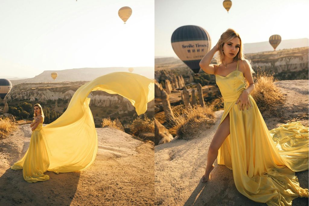 열기구 타고 일출을 배경으로 사진 촬영하기