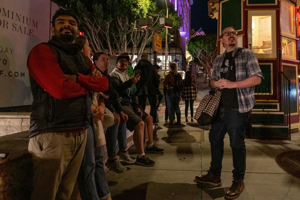 Tour guide sharing stories to guests