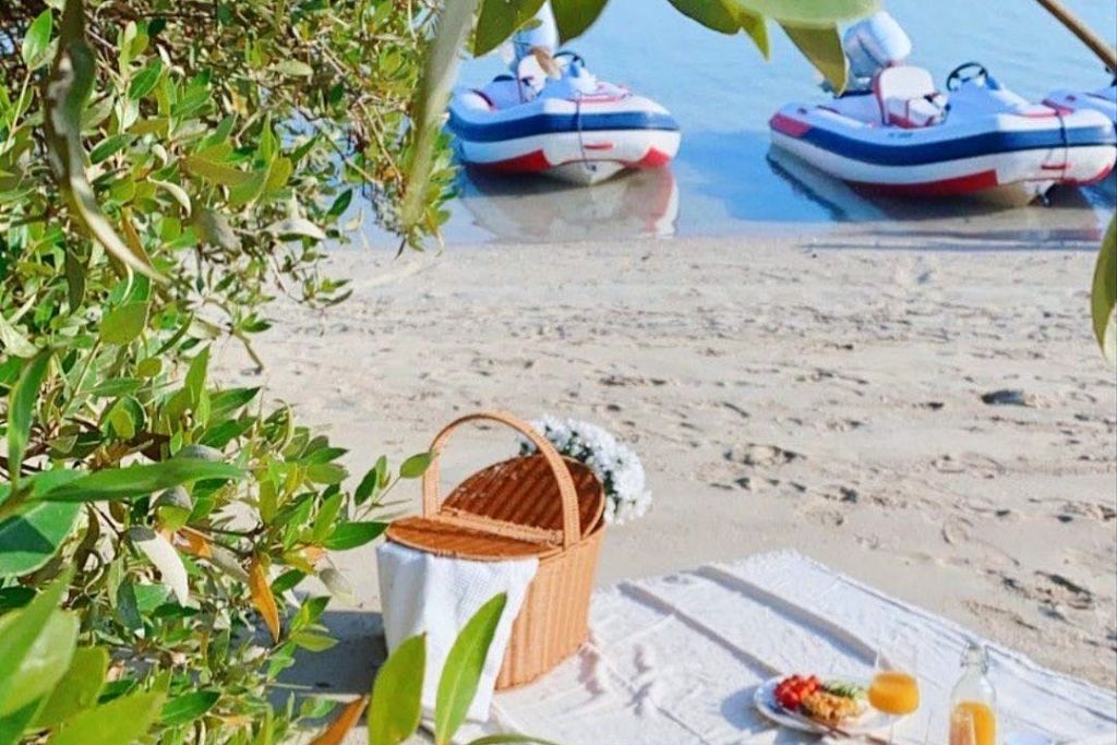 야스 섬을 가로지르는 전용 해변에서 피크닉을 즐겨보세요.