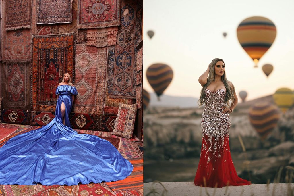 열기구 타고 일출을 배경으로 사진 촬영하기