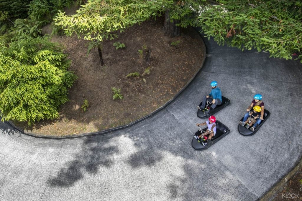 루지 카트에 몸을 싣고 친구나 가족과 함께 누가 루지를 마스터할 수 있는 기술을 가지고 있는지 알아보세요.