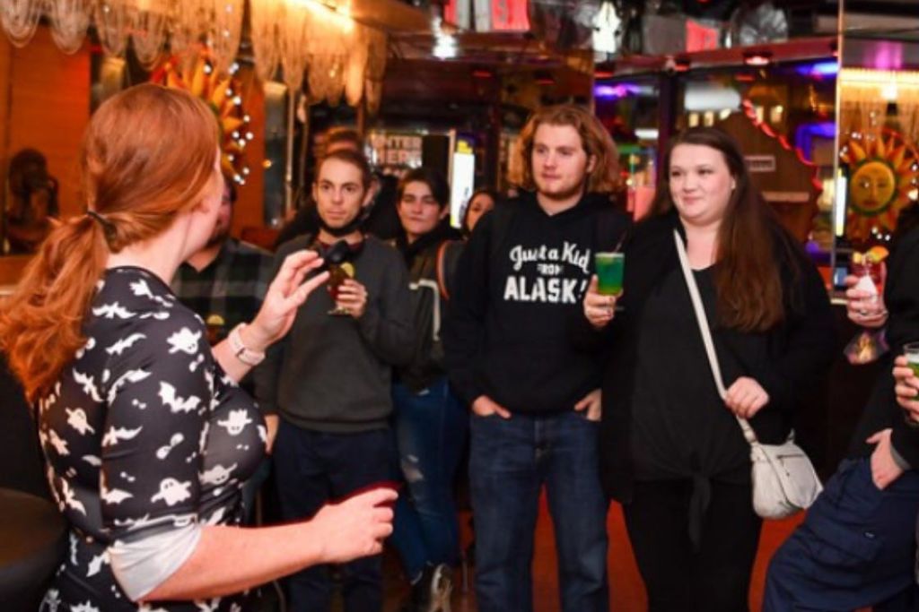 Tour guide sharing stories to guests