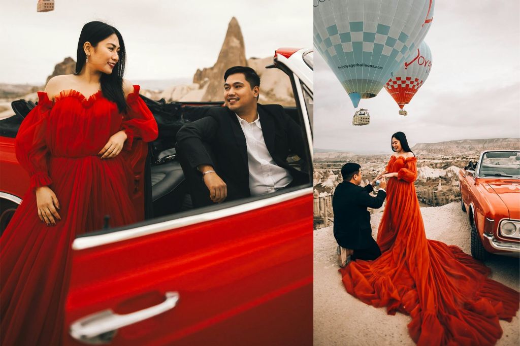 클래식한 차량으로 커플을 위한 사진 촬영