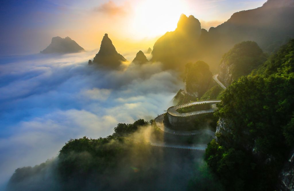 Zhangjiajie City 및 Grand Canyon Glass Bridge로 명소 이동