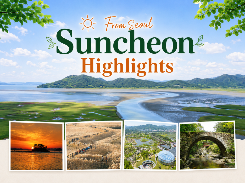 [Departing from Seoul] Suncheon Highlights 1-Night 2-Day Tour | Suncheon Bay National Garden · Suncheon Bay Wetland · Waon Beach Sunset · Seonamsa Temple