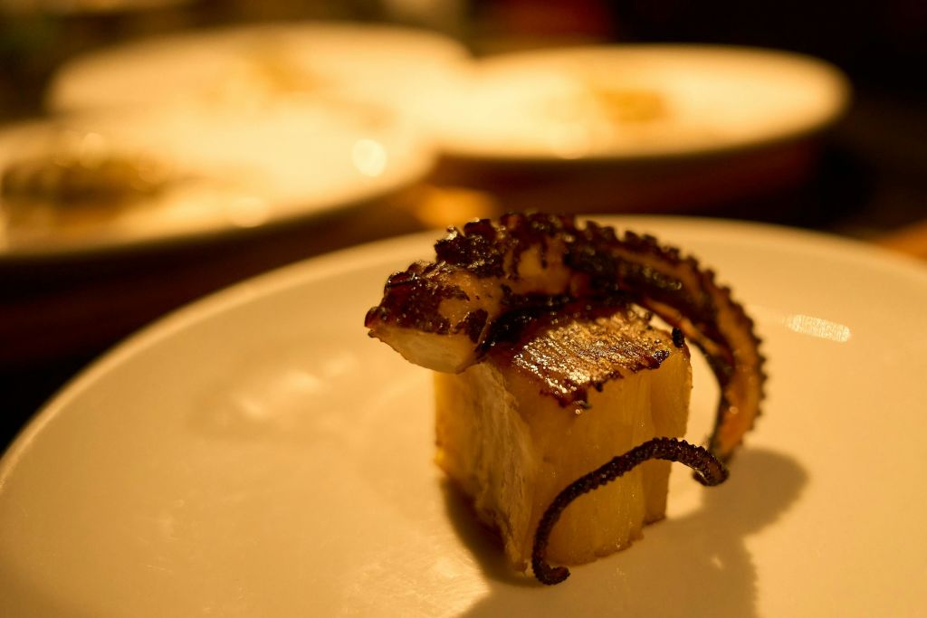 섬세한 감자에 문어 구이를 곁들여 바르셀로나의 고급 요리를 선보입니다.