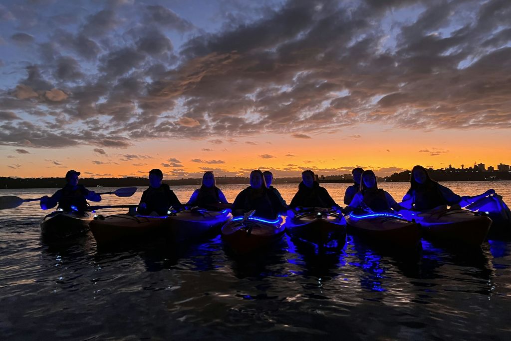 일출을 감상하며 카약 타는 사람들을 만나보세요