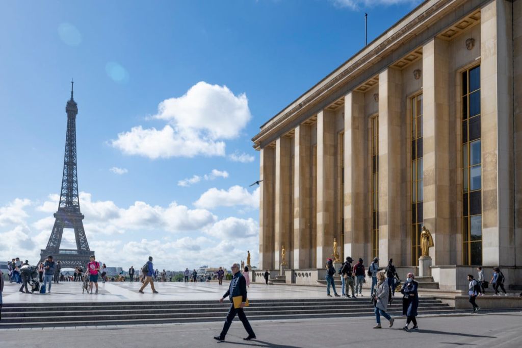 파르비스 데 드로이 드 롬므 (Parvis des Droits de l 'Homme) 와 샤이요 궁전 (Palais de Chaillot), 에펠탑 전망