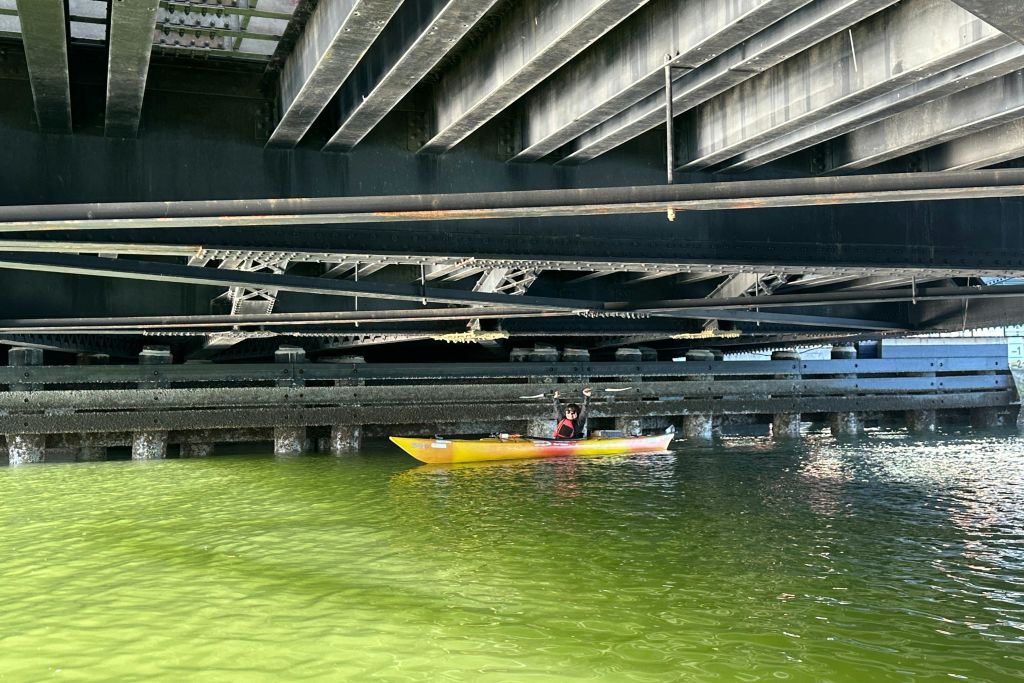 유서 깊은 레프티 오돌 (Lefty O'Doul) 도개교 아래에서 카약 타기