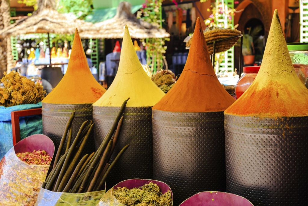 Moroccan spice stall in marrakech market