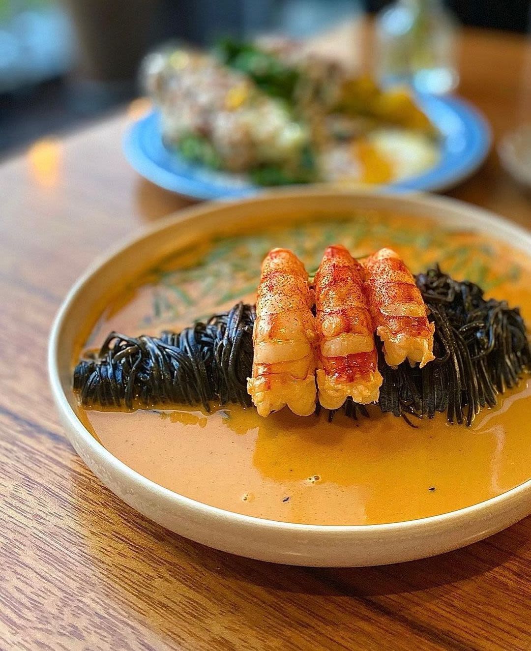 Red shrimp and ink capellini