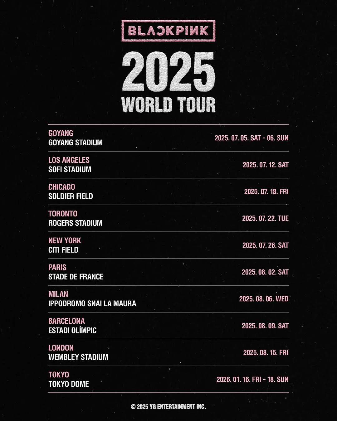 2025 BLACKPINK World Tour Schedule