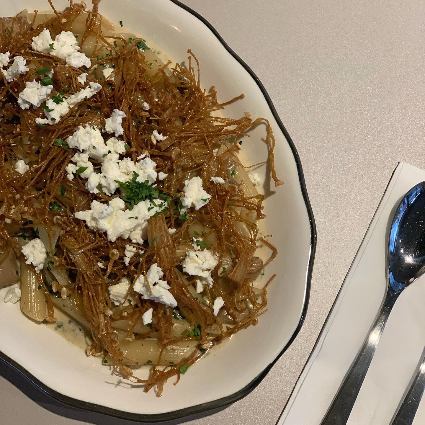 Penne pasta with mushroom boscaiola