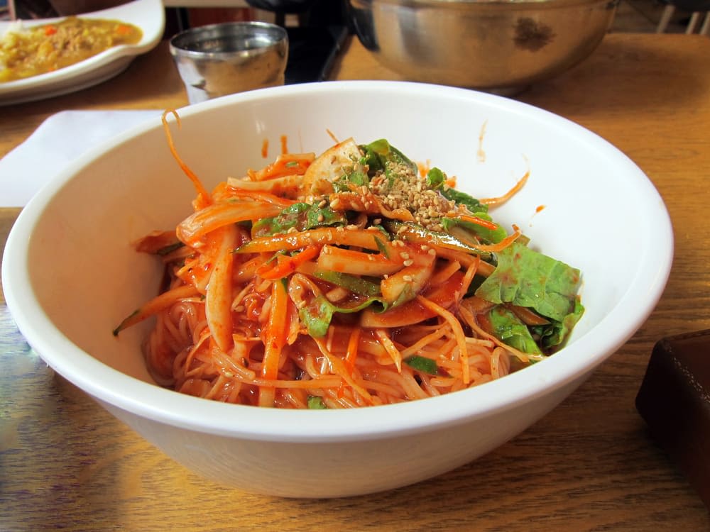 Bibim Makguksu (spicy buckwheat noodles)