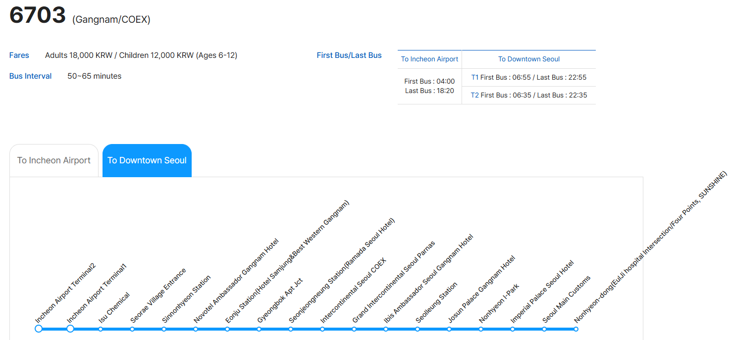 Incheon Airport ↔ Seoul Bus by K Limousine (One-way)