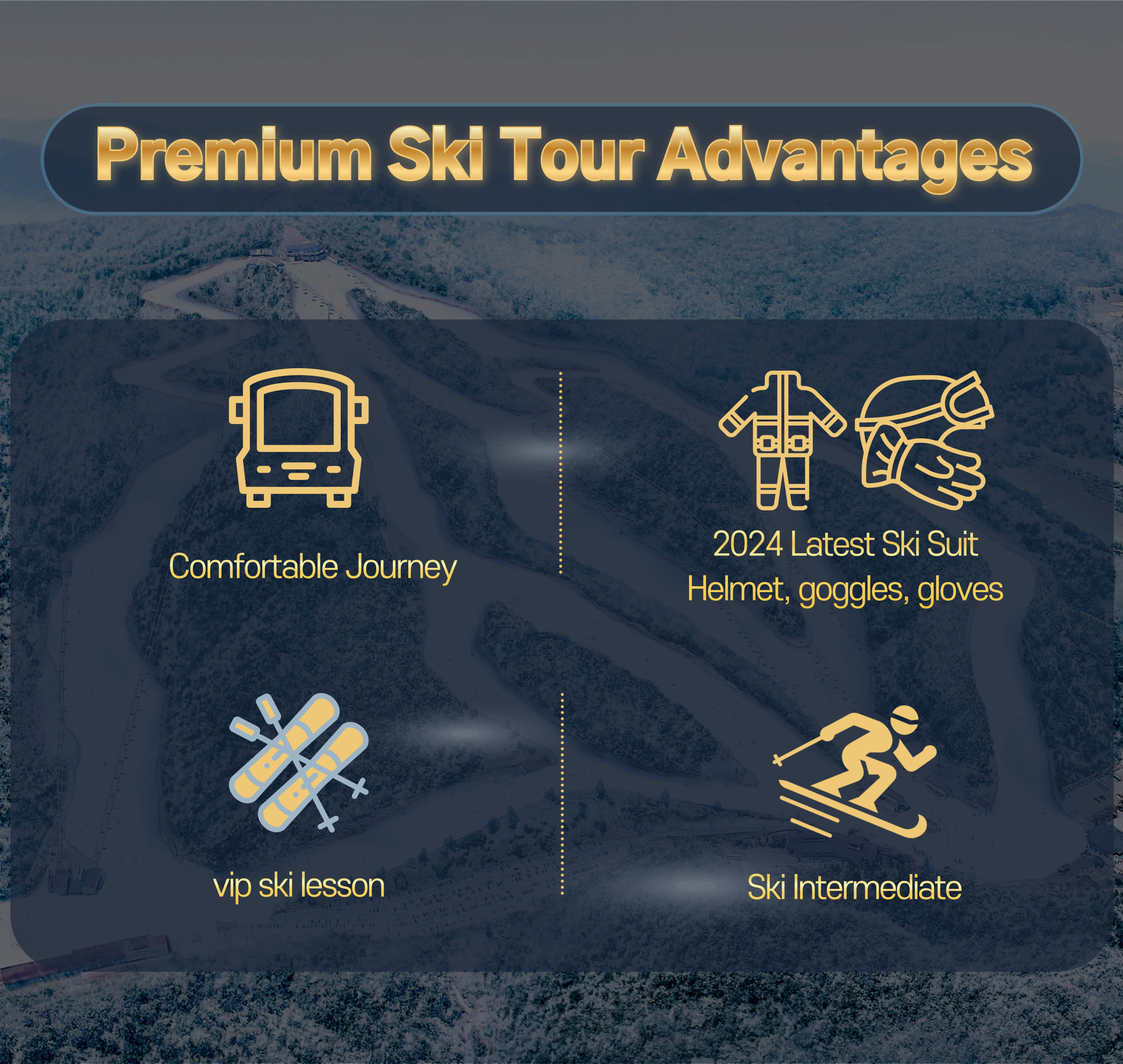 Premium Ski Day Tour : Elysian Gangchon - Intermediate Ski Full Package(include Goggles+Helmet+Gloves)