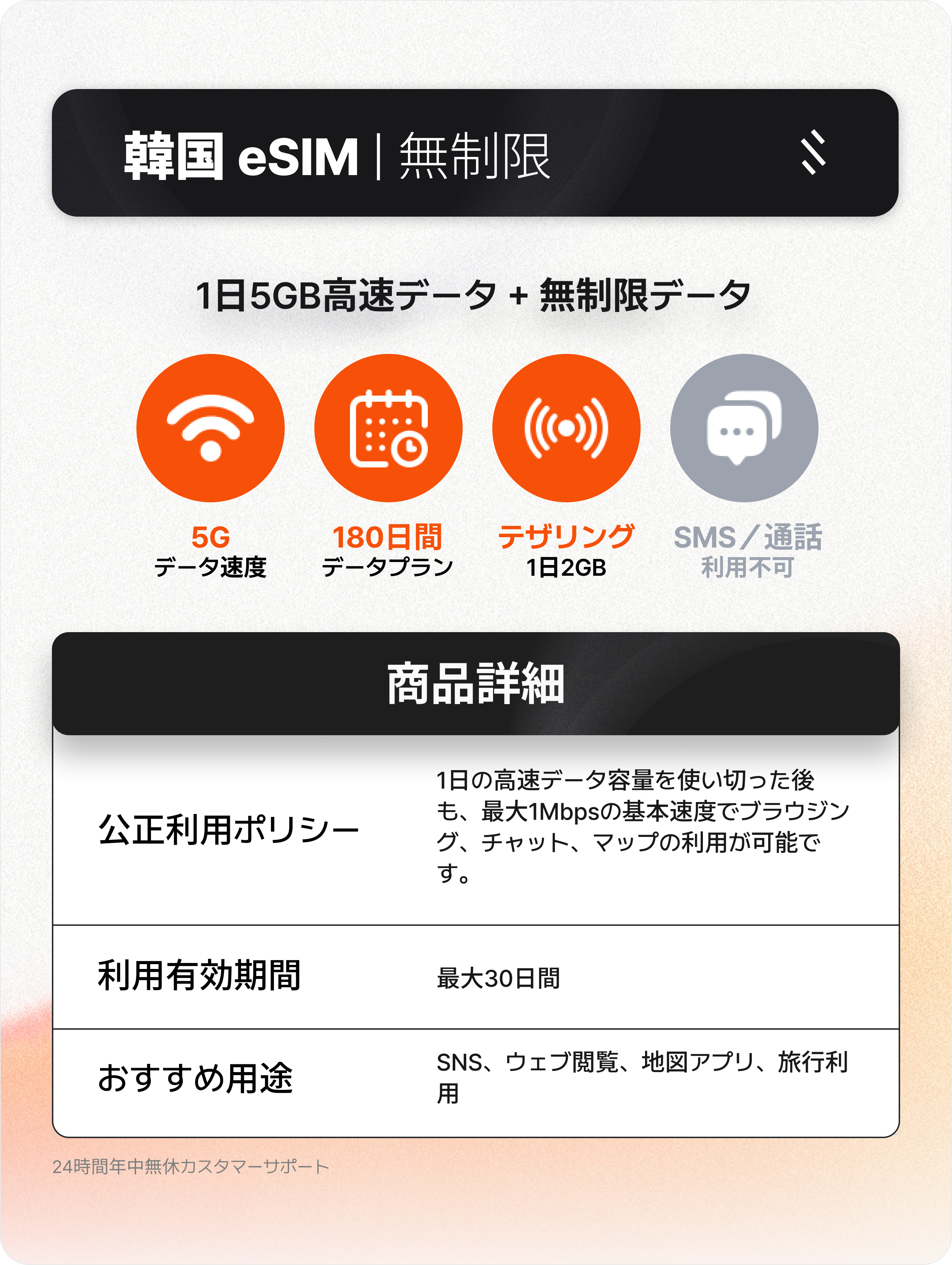 【韓国】5G eSIM（ChatGPT＆ソーシャルアプリ対応）【QRコードをメールでお届け】