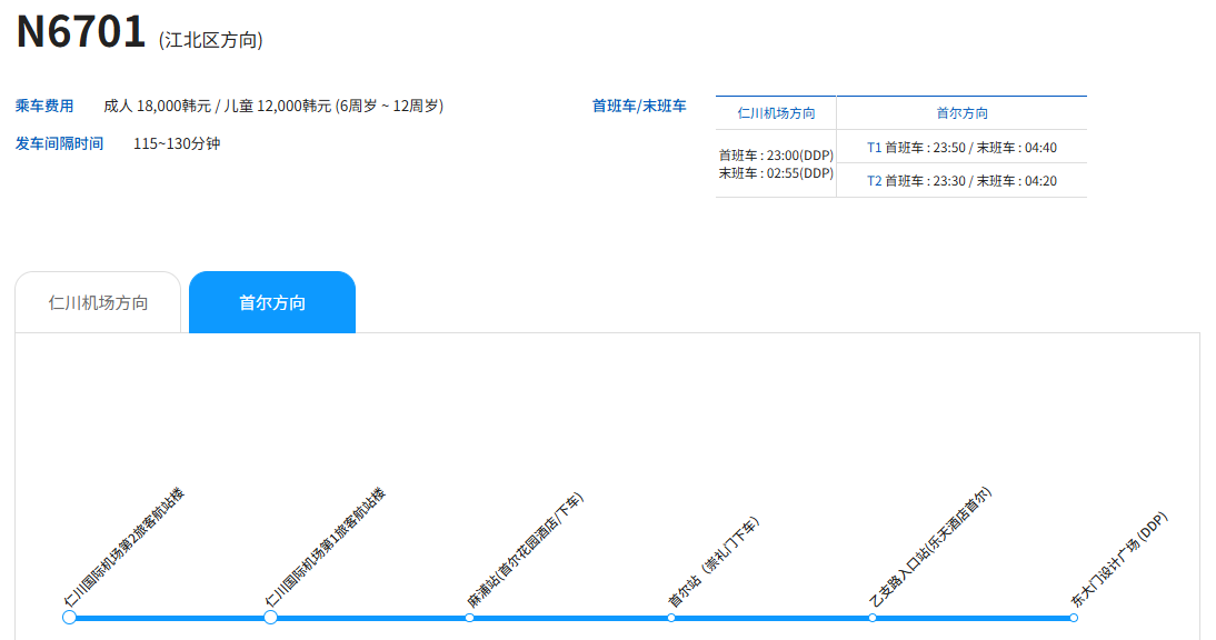 仁川机场 ↔ 首尔 K-Limousine 机场巴士（单程）
