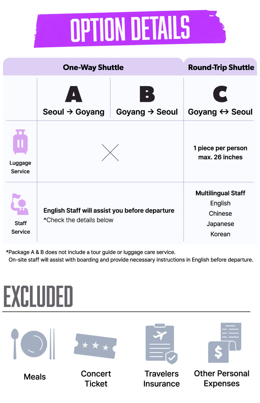 BTS Goyang Concert Shuttle (Luggage Care/One-way/Round-trip/Instant Confirmation)