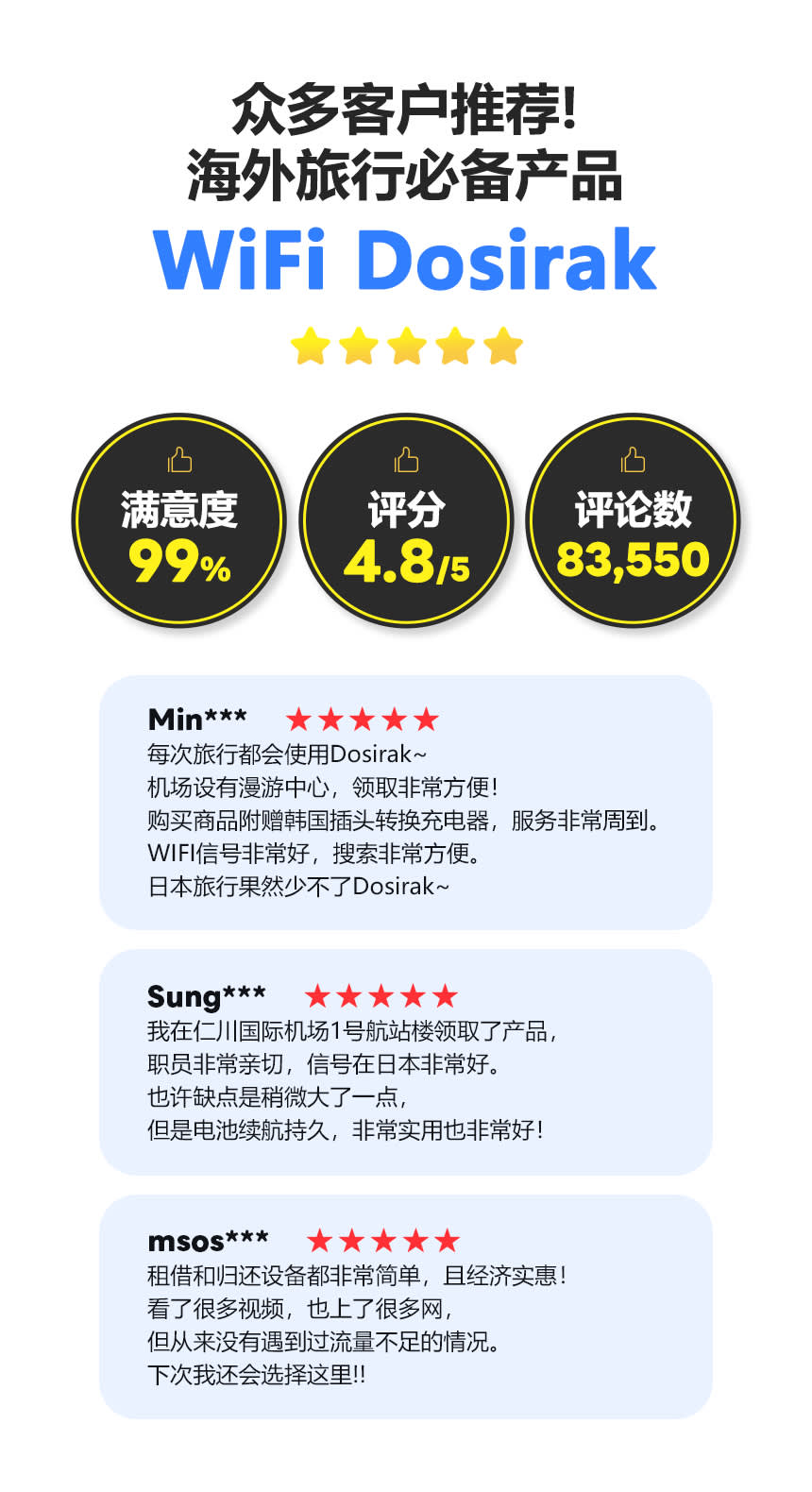 [韩国机场接收] 无限制数据口袋Wi-Fi、Wi-Fi便当 4G LTE 海外漫游