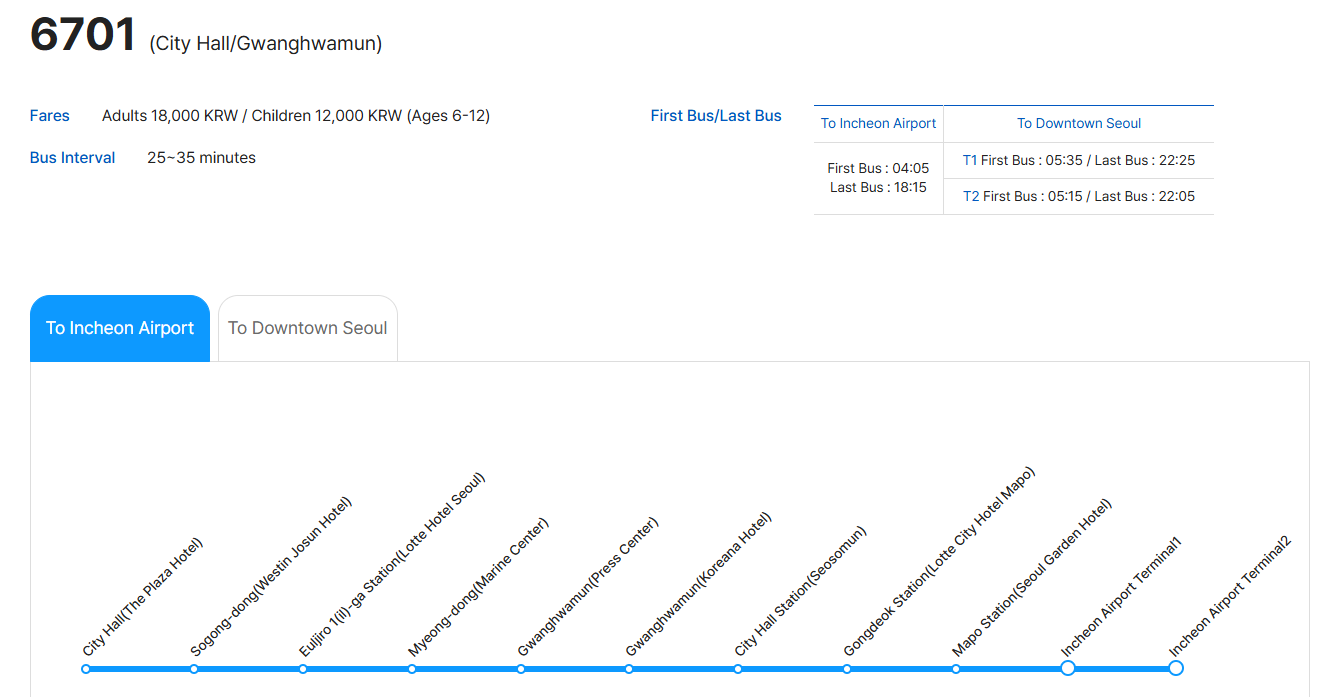 Incheon Airport ↔ Seoul Bus by K Limousine (One-way)