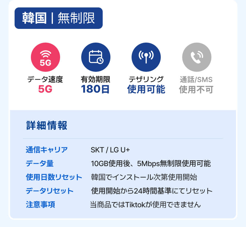 [Korea] eSIM – 5Gデータ無制限 (KT・SKT公式)