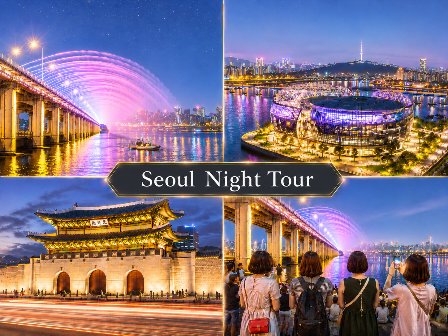 [私人包车游] 韩国抵达当晚即可参加！首尔观光必去的人气夜景景点之旅【汉江公园喷泉秀、三光岛、光化门广场、东大门】