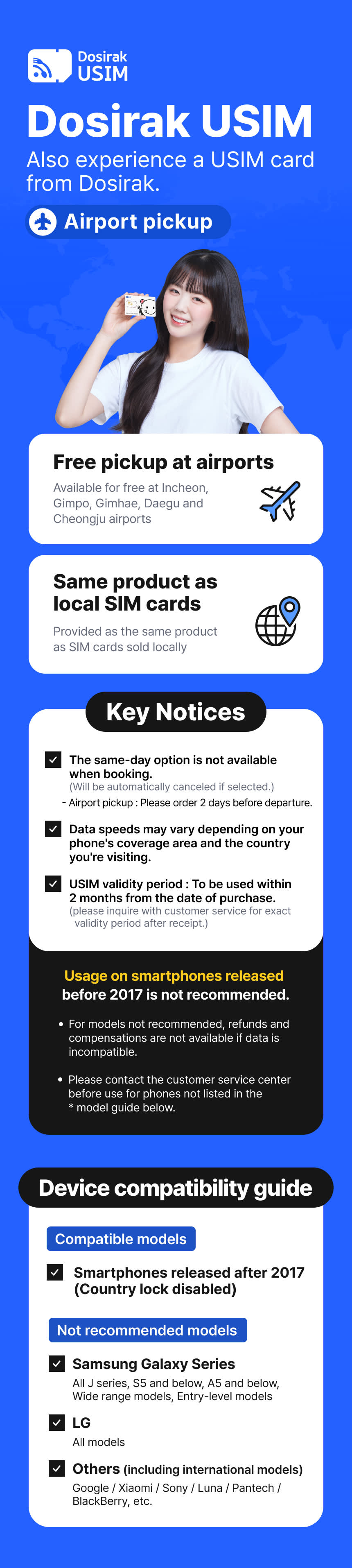 [Airport Pick Up] Korea data unlimited Dosirak USIM (KT/SKT official)