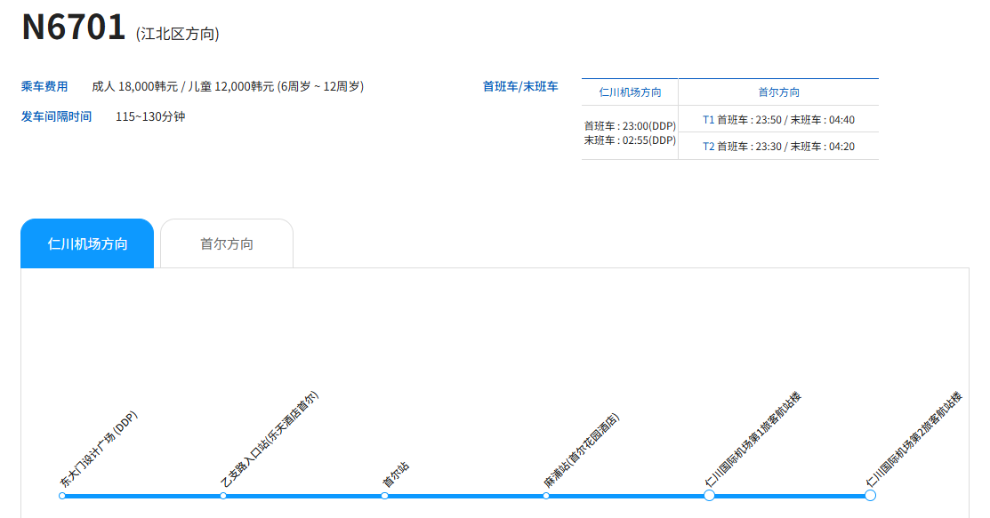 仁川机场 ↔ 首尔 K-Limousine 机场巴士（单程）