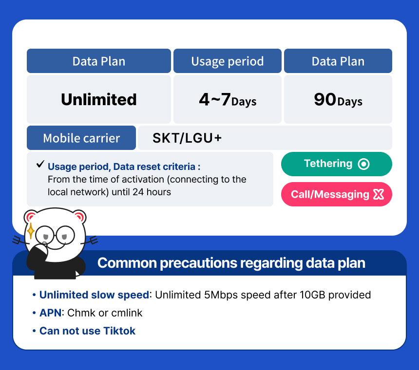 [Airport Pick Up] Korea data unlimited Dosirak USIM (KT/SKT official)