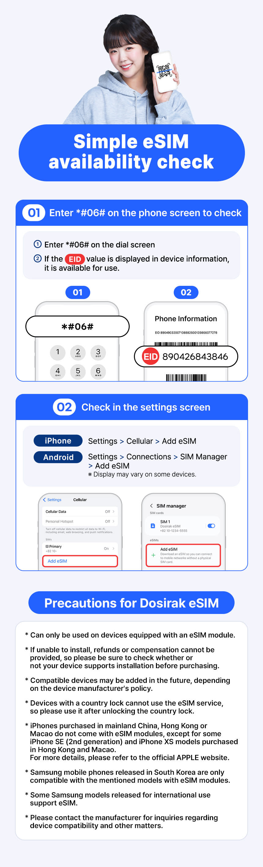 [eSIM] Voice/SMS Receiveable/ Korea data unlimited Dosirak eSIM